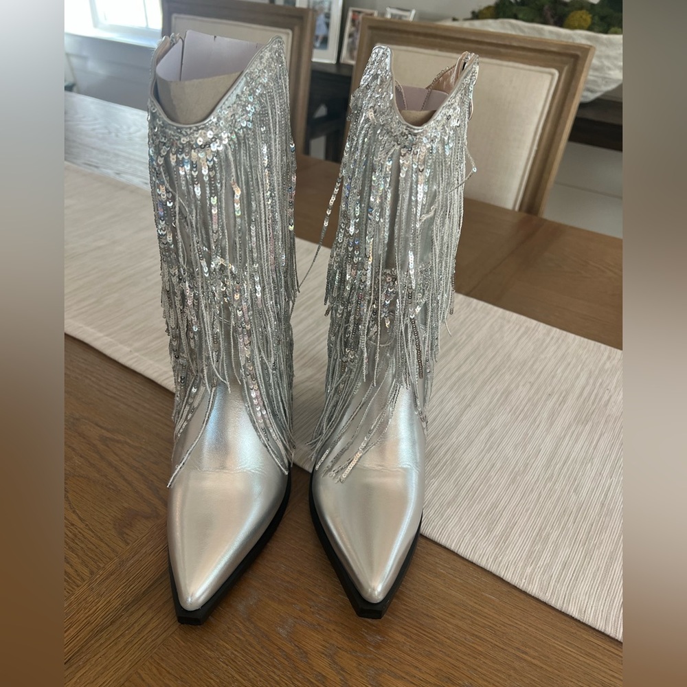 Azalea Wang Silver Tassel Boots 6.5